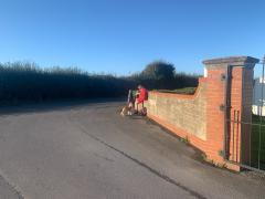 Bacon sandwiches while waiting for the bus back to Weston - Diamond Farm Holiday Park, morning of day 1